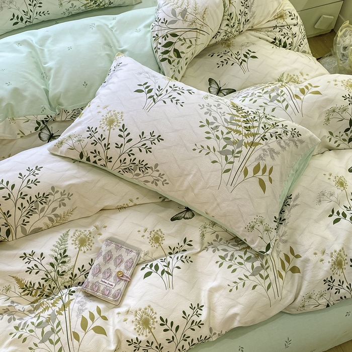 91家纺网 家纺一手货源 找家纺 红日子纺织品 2025新款12868全棉印花系列四件套 绿意盎然