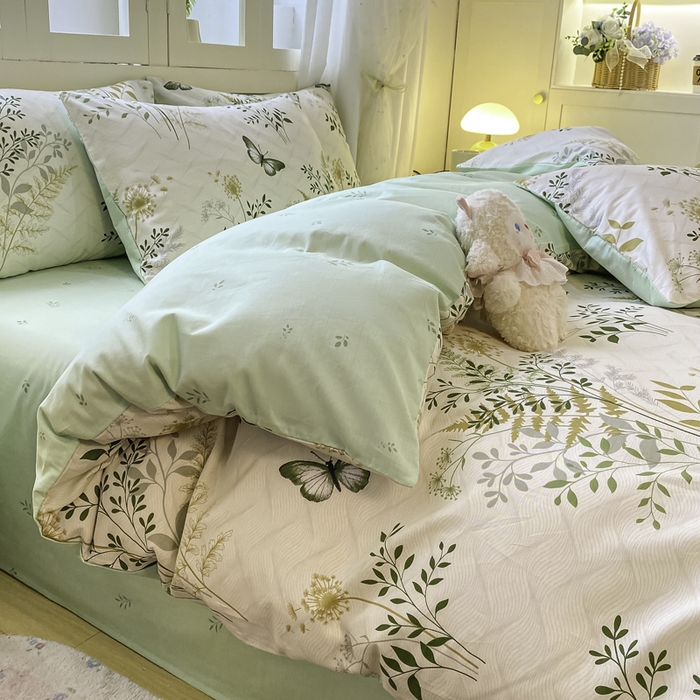 91家纺网 家纺一手货源 找家纺 红日子纺织品 2025新款12868全棉印花系列四件套 绿意盎然