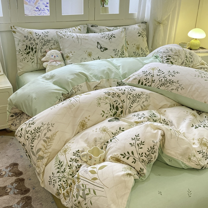 91家纺网 家纺一手货源 找家纺 红日子纺织品 2025新款12868全棉印花系列四件套 绿意盎然