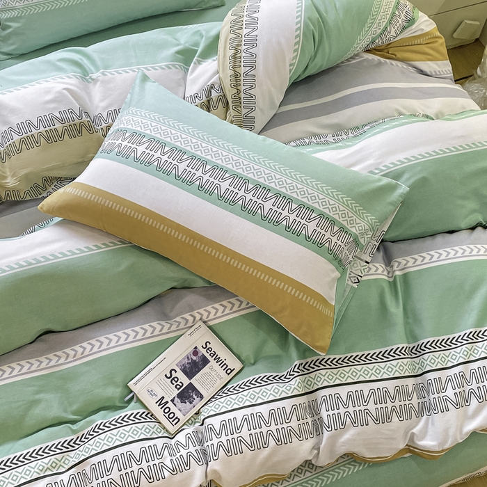 91家纺网 家纺一手货源 找家纺 红日子纺织品 2025新款12868全棉印花系列四件套 曼波绿