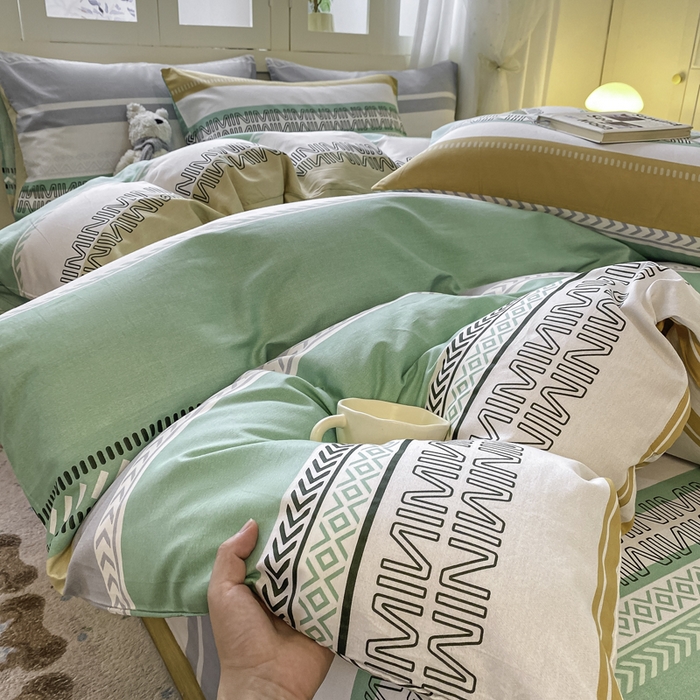 91家纺网 家纺一手货源 找家纺 红日子纺织品 2025新款12868全棉印花系列四件套 曼波绿