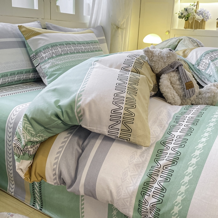 91家纺网 家纺一手货源 找家纺 红日子纺织品 2025新款12868全棉印花系列四件套 曼波绿