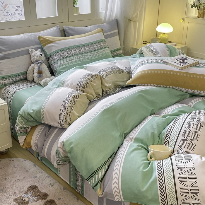 91家纺网 家纺一手货源 找家纺 红日子纺织品 2025新款12868全棉印花系列四件套 曼波绿