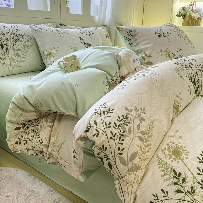 91家纺网 家纺一手货源 找家纺 红日子纺织品 2025新款A类全棉印花单被套 绿意盎然