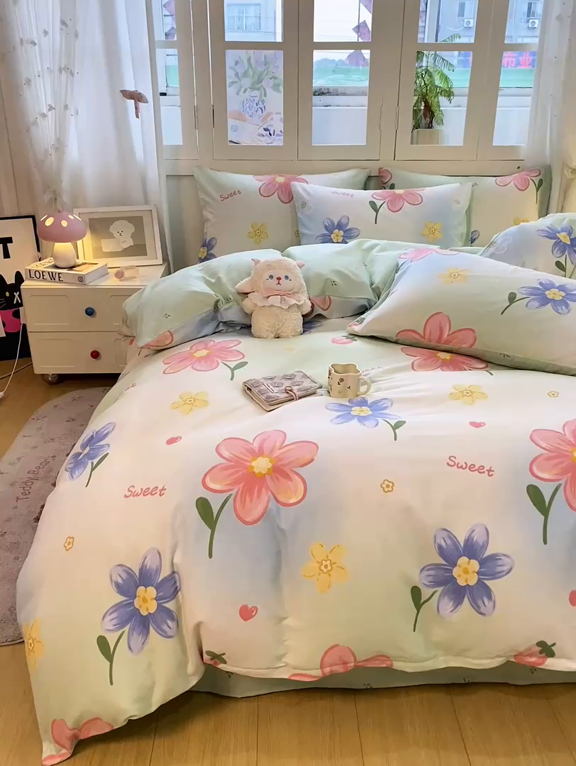 91家纺网 家纺一手货源 找家纺 红日子纺织品 2025新款A类全棉印花单被套 恋恋花语