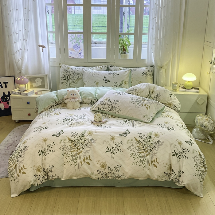 91家纺网 家纺一手货源 找家纺 红日子纺织品 2025新款A类全棉印花单被套 绿意盎然