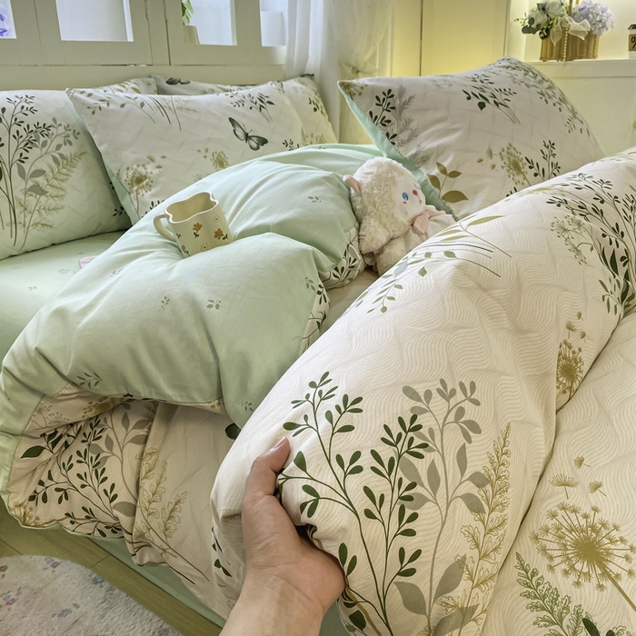 91家纺网 家纺一手货源 找家纺 红日子纺织品 2025新款A类全棉印花单被套 绿意盎然