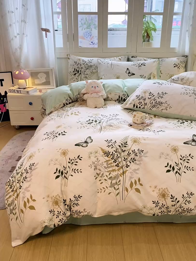 91家纺网 家纺一手货源 找家纺 红日子纺织品 2025新款A类全棉印花单被套 绿意盎然