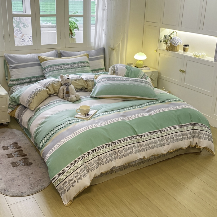 91家纺网 家纺一手货源 找家纺 红日子纺织品 2025新款A类全棉印花单被套 曼波绿