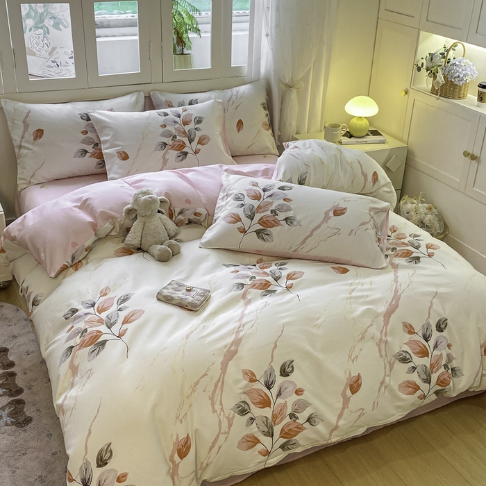 91家纺网 家纺一手货源 找家纺 红日子纺织品 2025新款A类全棉印花单被套 泊影枫叶