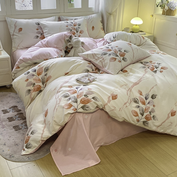 91家纺网 家纺一手货源 找家纺 红日子纺织品 2025新款A类全棉印花单被套 泊影枫叶