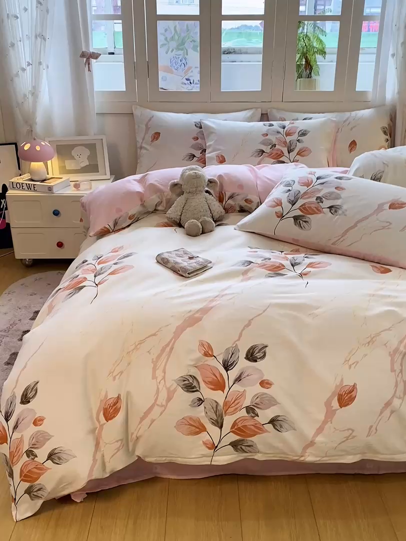 91家纺网 家纺一手货源 找家纺 红日子纺织品 2025新款A类全棉印花单被套 泊影枫叶