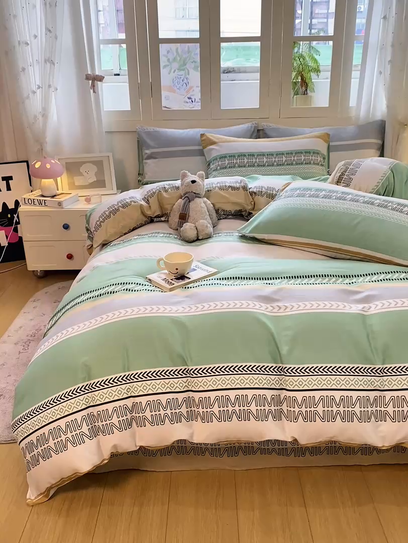 91家纺网 家纺一手货源 找家纺 红日子纺织品 2025新款A类全棉印花单被套 曼波绿