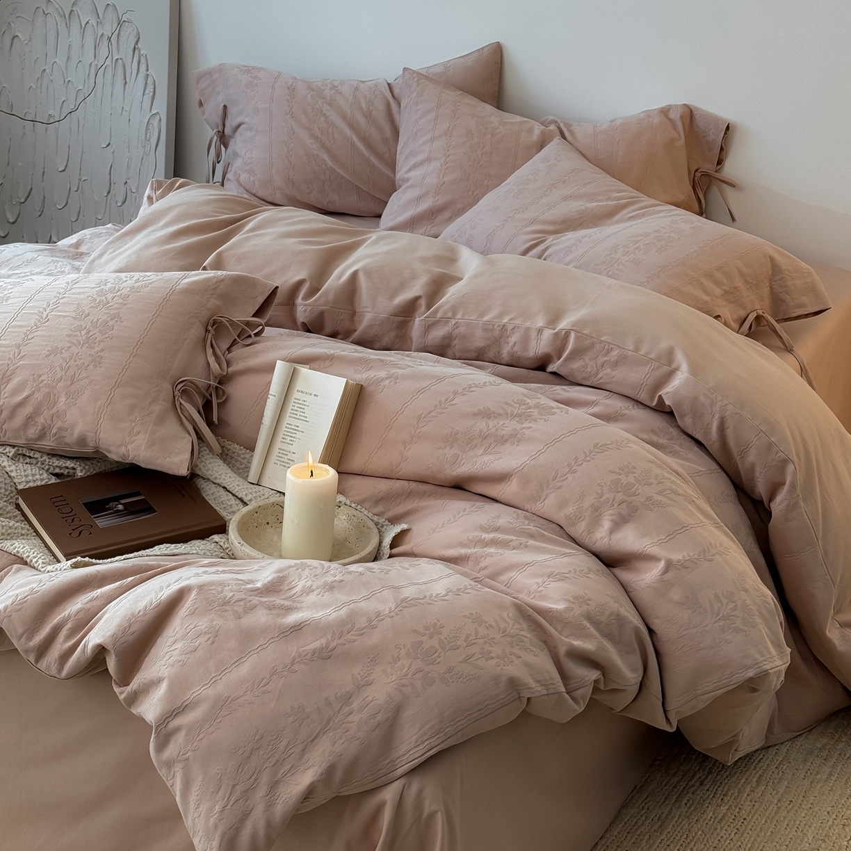 91家纺网 家纺一手货源 找家纺 （总）简纯主义 2025新款A类磨毛浮雕提花四件套-图二