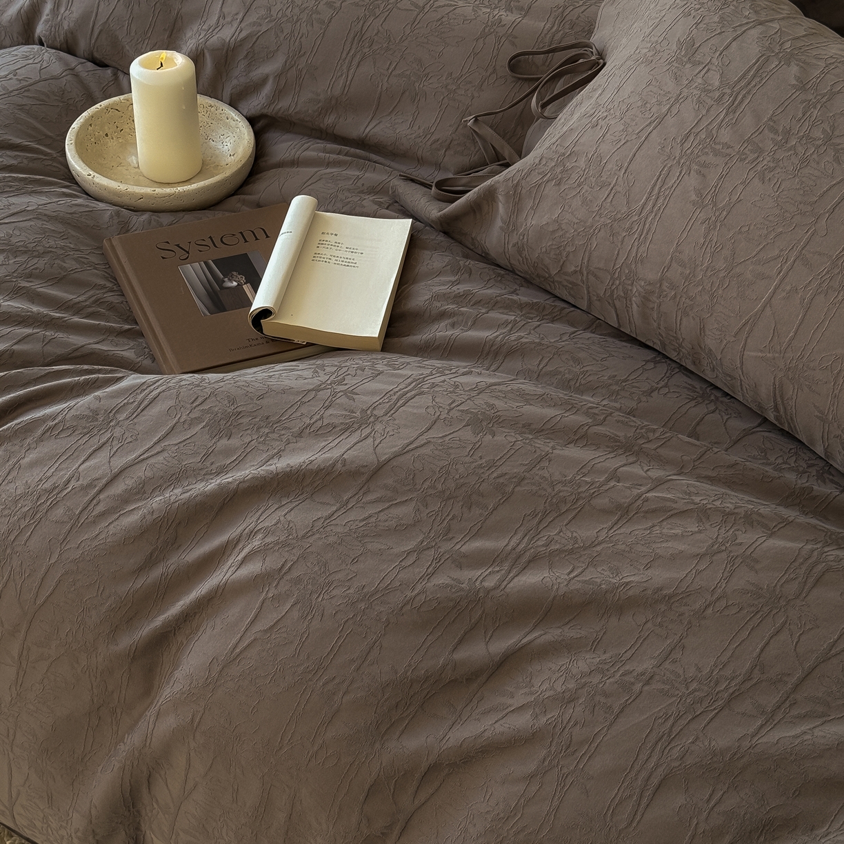 91家纺网 家纺一手货源 找家纺 简纯主义 2025新款A类磨毛浮雕提花四件套-图二 竹墨咖