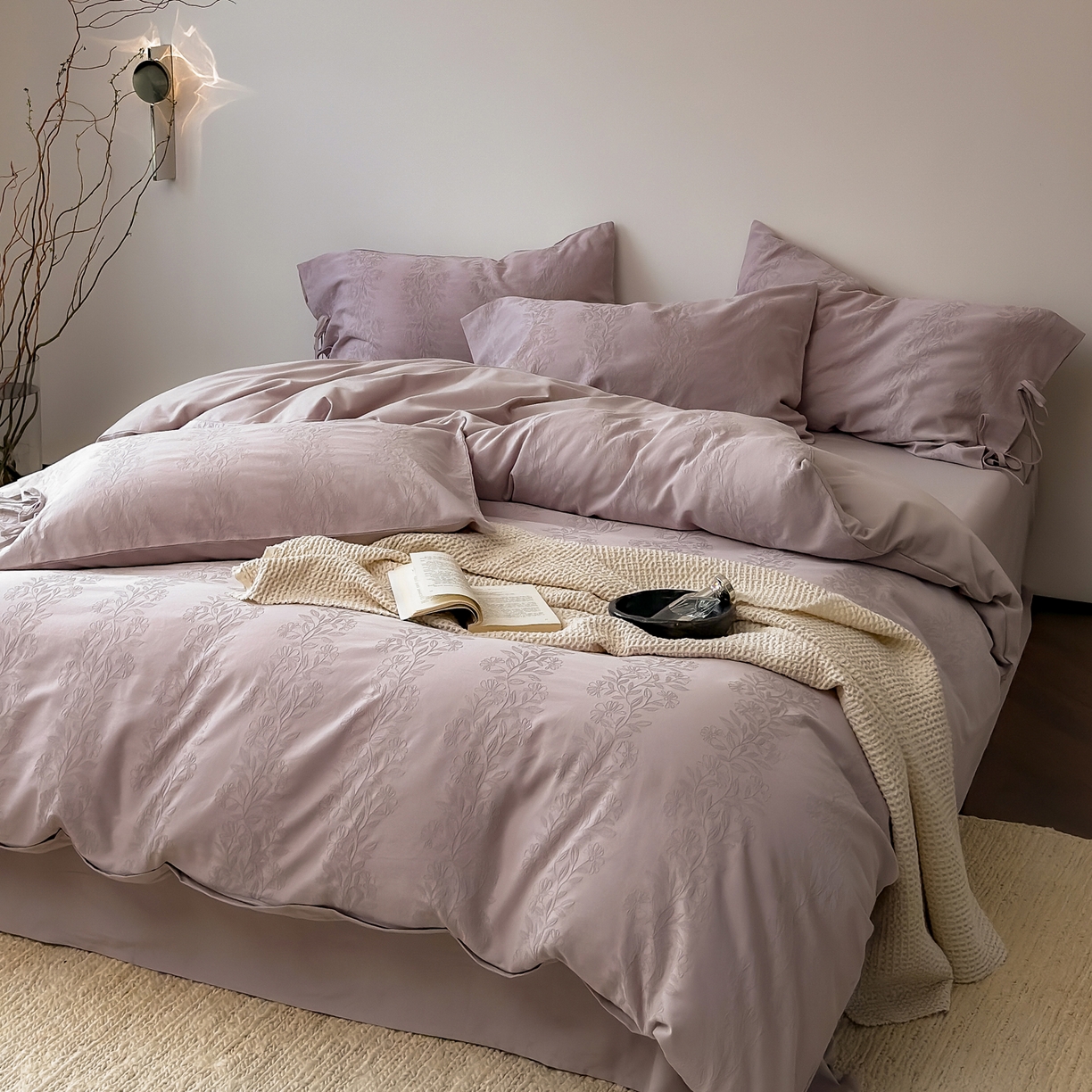 简纯主义 2025新款A类磨毛浮雕提花四件套-图二 漫漫紫