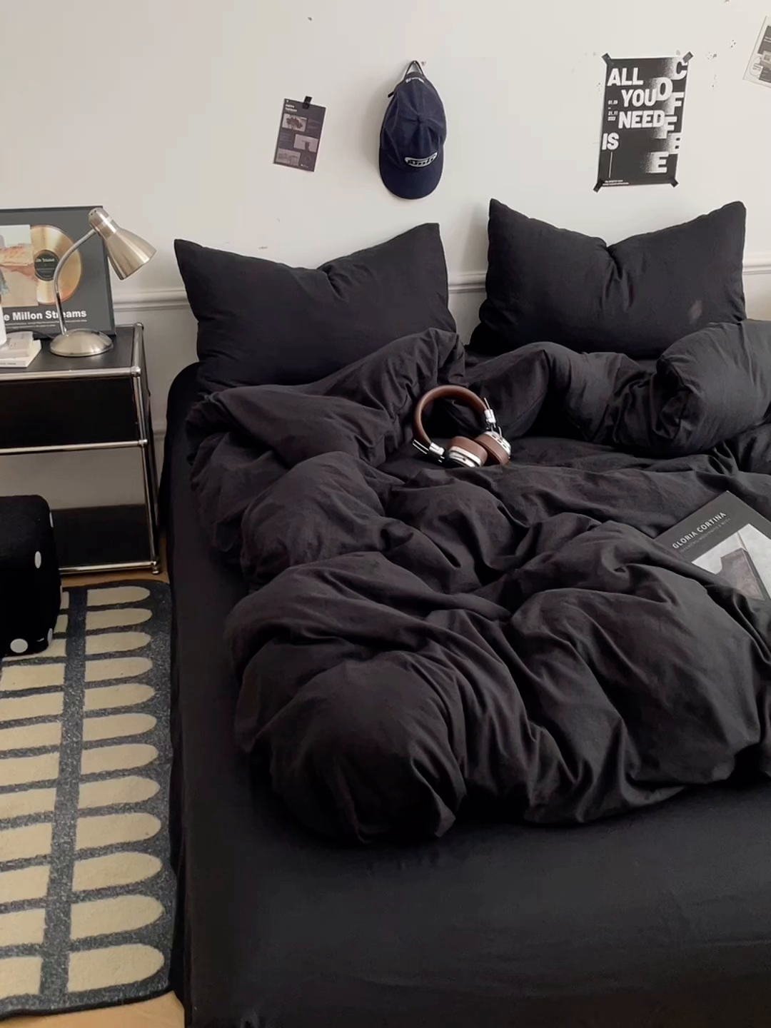 91家纺网 家纺一手货源 找家纺 梦卓家纺 2025爆款ins风超柔褶皱亲肤磨毛水洗棉四件套 骑士黑