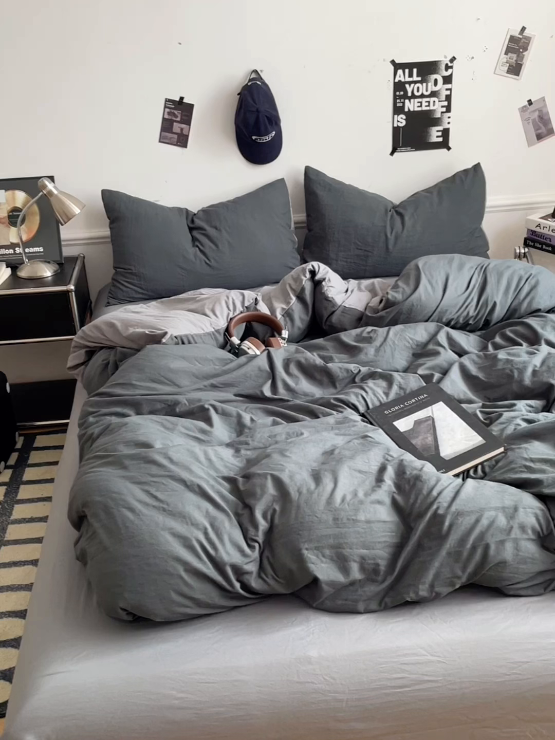 91家纺网 家纺一手货源 找家纺 梦卓家纺 2025爆款ins风超柔褶皱亲肤磨毛水洗棉四件套 深空灰