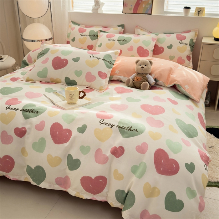 91家纺网 家纺一手货源 找家纺 2025新款直播爆款高克重植物羊绒四件套 彩心甜梦