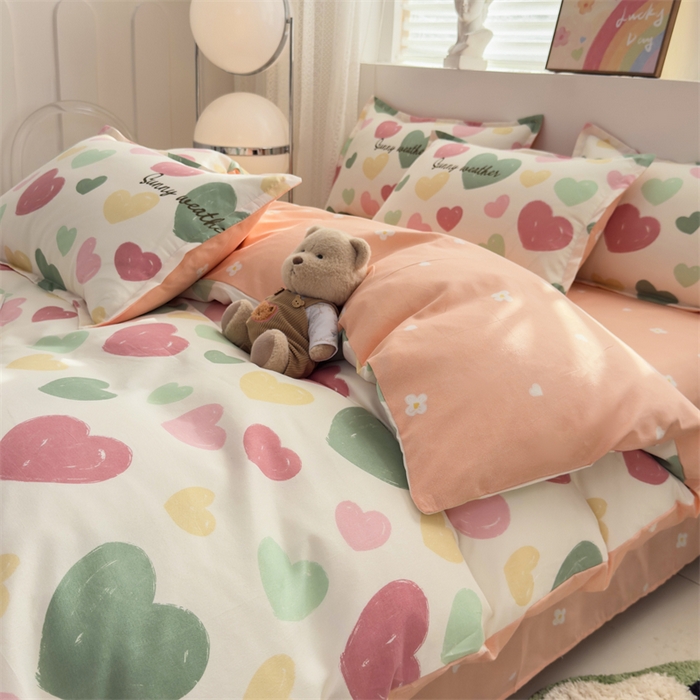 91家纺网 家纺一手货源 找家纺 2025新款直播爆款高克重植物羊绒四件套 彩心甜梦