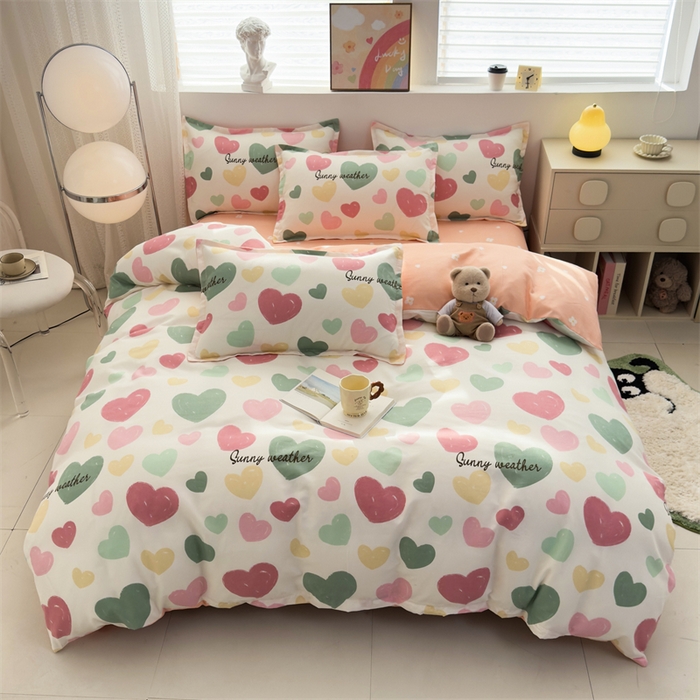 91家纺网 家纺一手货源 找家纺 2025新款直播爆款高克重植物羊绒四件套 彩心甜梦