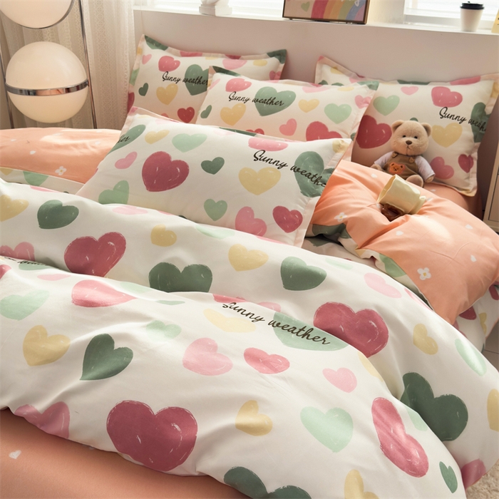 91家纺网 家纺一手货源 找家纺 2025新款直播爆款高克重植物羊绒四件套 彩心甜梦