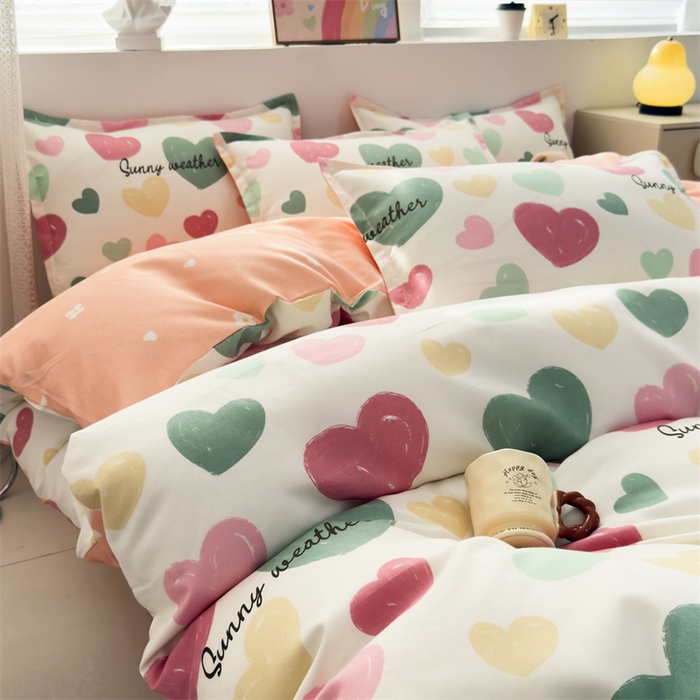 91家纺网 家纺一手货源 找家纺 2025新款直播爆款高克重植物羊绒四件套 彩心甜梦