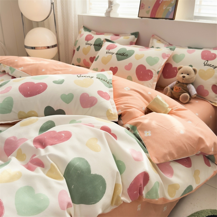 91家纺网 家纺一手货源 找家纺 2025新款直播爆款高克重植物羊绒四件套 彩心甜梦