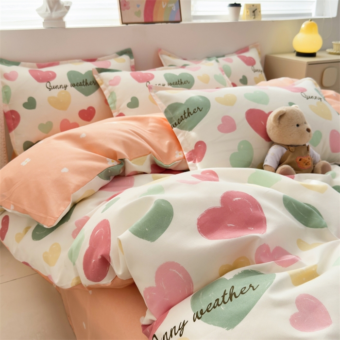 91家纺网 家纺一手货源 找家纺 2025新款直播爆款高克重植物羊绒四件套 彩心甜梦