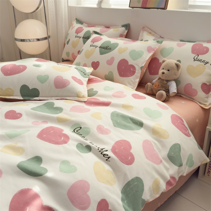 91家纺网 家纺一手货源 找家纺 2025新款直播爆款高克重植物羊绒四件套 彩心甜梦