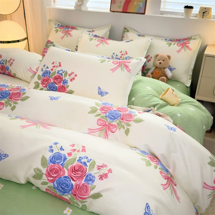 91家纺网 家纺一手货源 找家纺 2025新款直播爆款高克重植物羊绒四件套 花簇蝶语