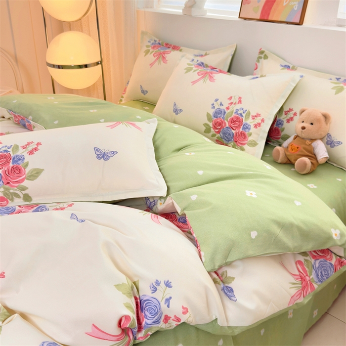 91家纺网 家纺一手货源 找家纺 2025新款直播爆款高克重植物羊绒四件套 花簇蝶语