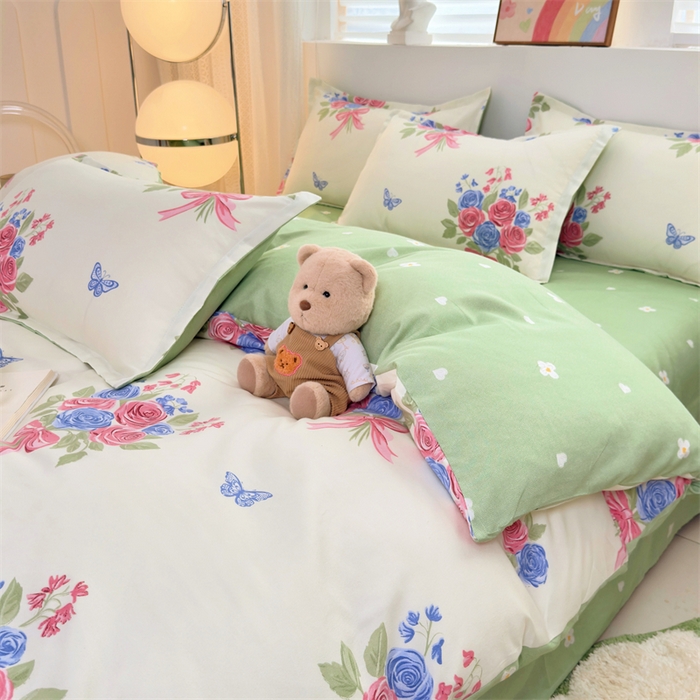 91家纺网 家纺一手货源 找家纺 2025新款直播爆款高克重植物羊绒四件套 花簇蝶语