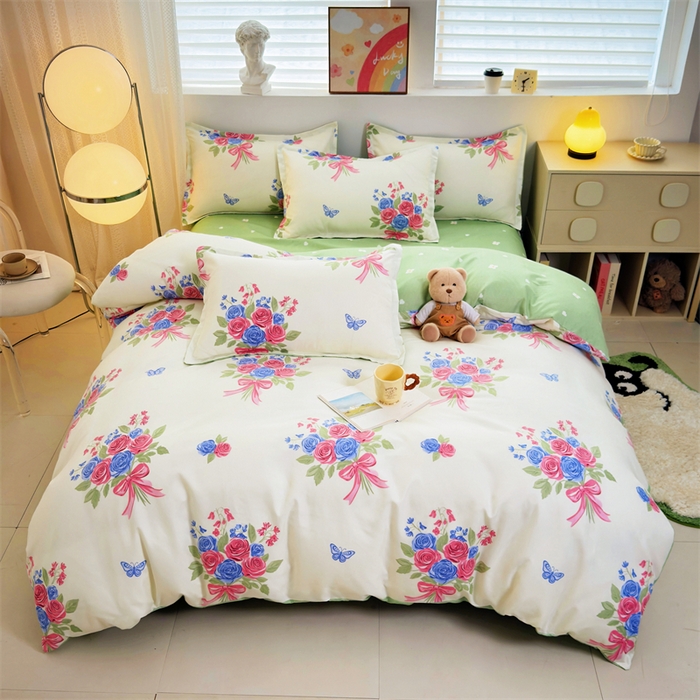 91家纺网 家纺一手货源 找家纺 2025新款直播爆款高克重植物羊绒四件套 花簇蝶语