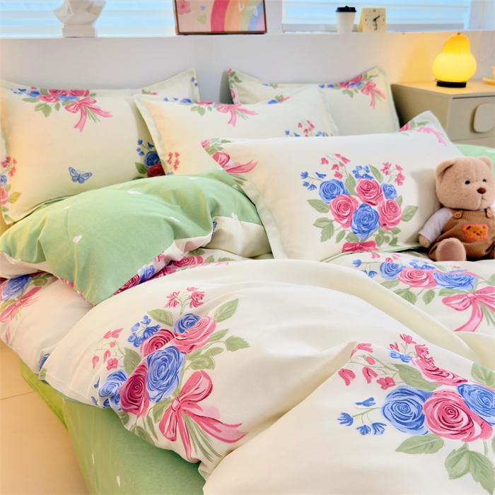 91家纺网 家纺一手货源 找家纺 2025新款直播爆款高克重植物羊绒四件套 花簇蝶语