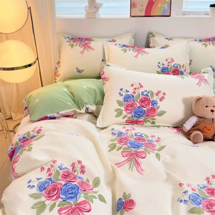 91家纺网 家纺一手货源 找家纺 2025新款直播爆款高克重植物羊绒四件套 花簇蝶语