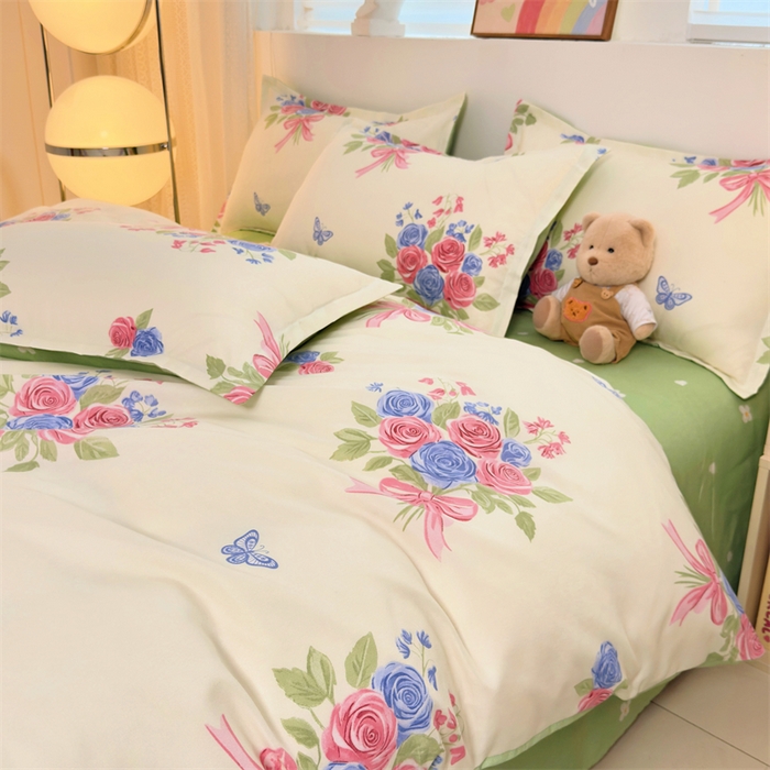 91家纺网 家纺一手货源 找家纺 2025新款直播爆款高克重植物羊绒四件套 花簇蝶语