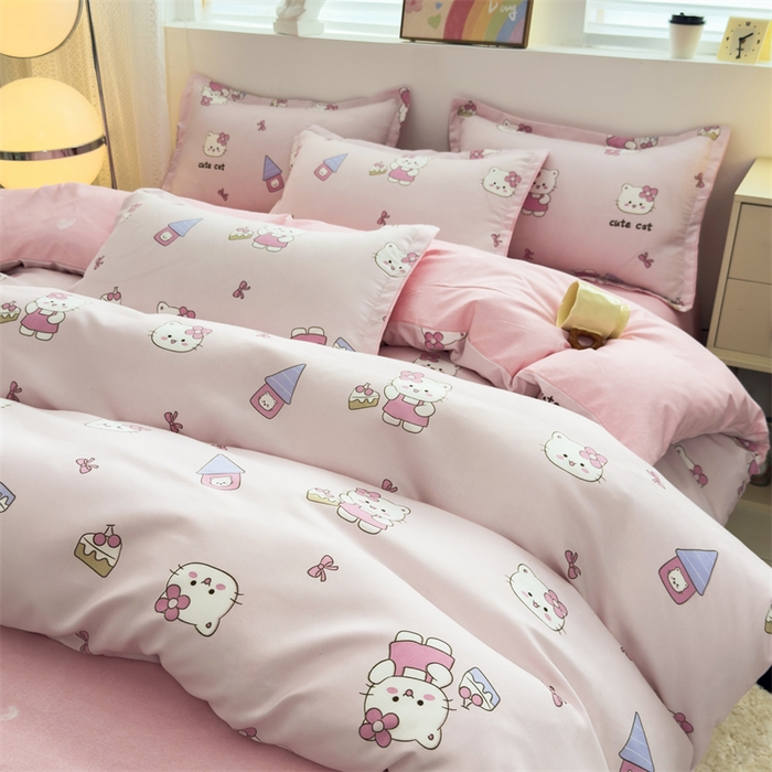 91家纺网 家纺一手货源 找家纺 2025新款直播爆款高克重植物羊绒四件套 萌喵乐园