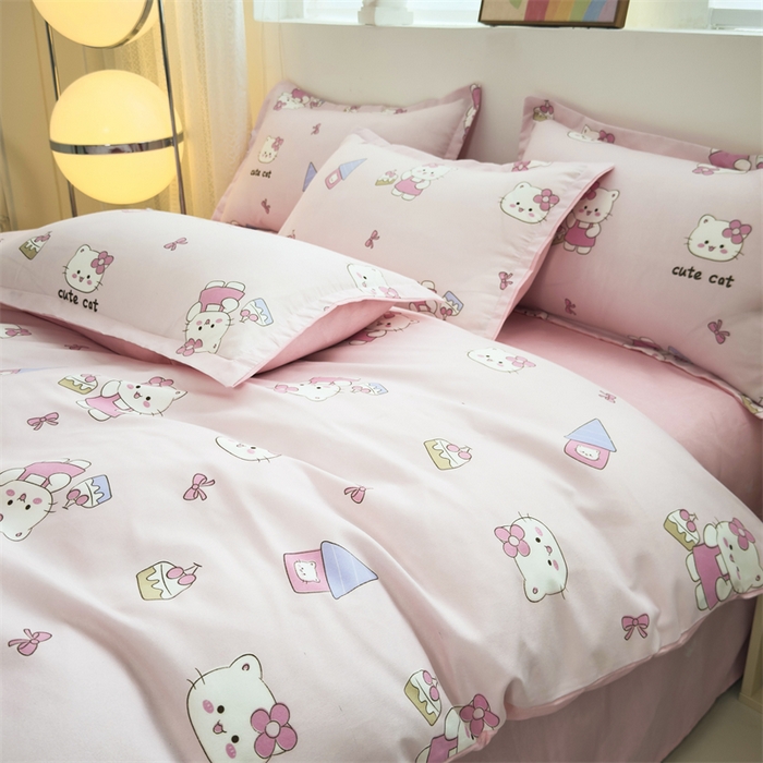 91家纺网 家纺一手货源 找家纺 2025新款直播爆款高克重植物羊绒四件套 萌喵乐园