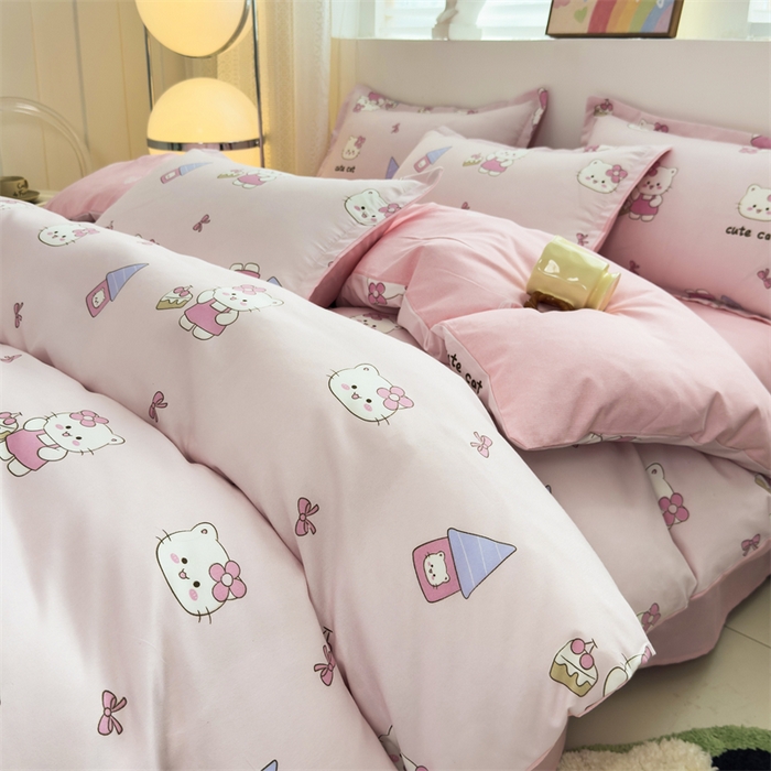 91家纺网 家纺一手货源 找家纺 2025新款直播爆款高克重植物羊绒四件套 萌喵乐园