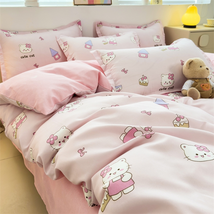 91家纺网 家纺一手货源 找家纺 2025新款直播爆款高克重植物羊绒四件套 萌喵乐园