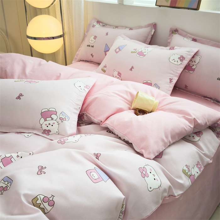 91家纺网 家纺一手货源 找家纺 2025新款直播爆款高克重植物羊绒四件套 萌喵乐园