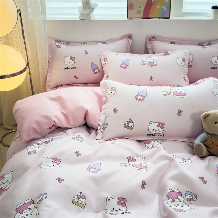 91家纺网 家纺一手货源 找家纺 2025新款直播爆款高克重植物羊绒四件套 萌喵乐园