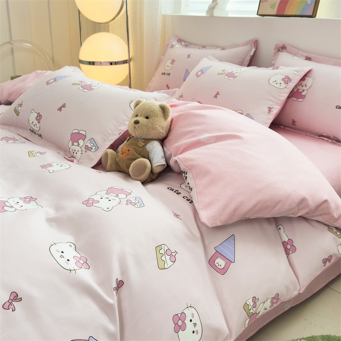 91家纺网 家纺一手货源 找家纺 2025新款直播爆款高克重植物羊绒四件套 萌喵乐园