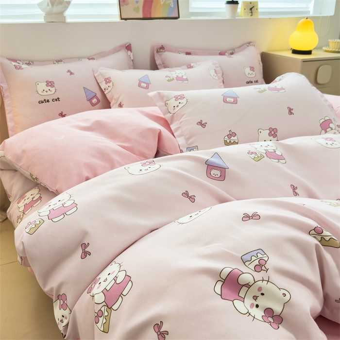 91家纺网 家纺一手货源 找家纺 2025新款直播爆款高克重植物羊绒四件套 萌喵乐园