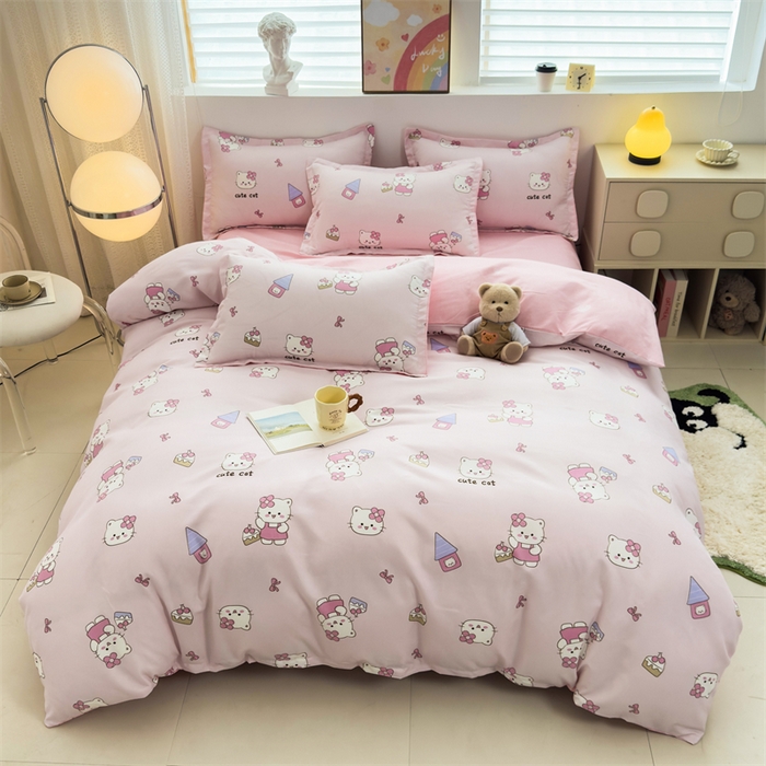 91家纺网 家纺一手货源 找家纺 2025新款直播爆款高克重植物羊绒四件套 萌喵乐园