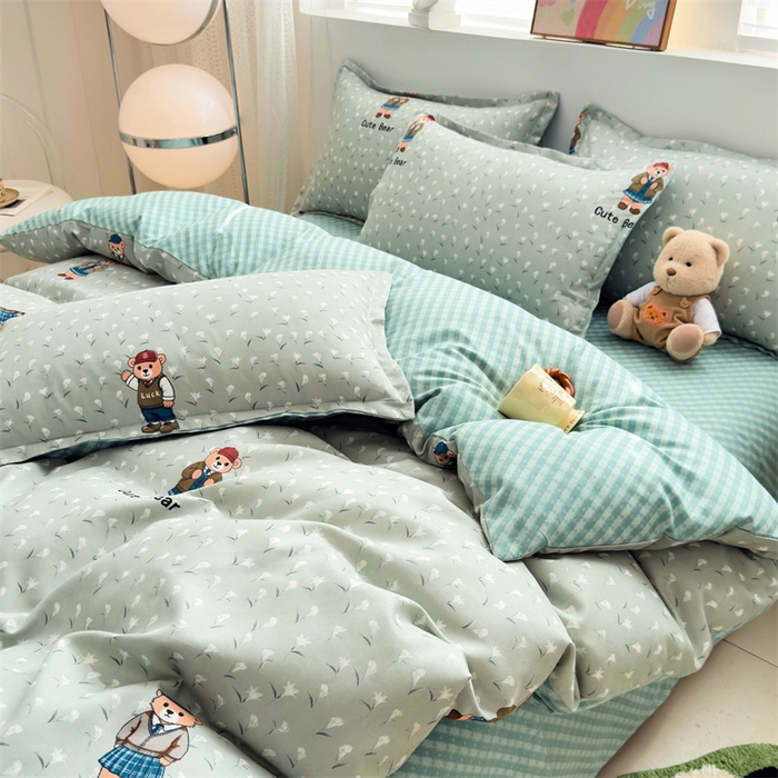 91家纺网 家纺一手货源 找家纺 2025新款直播爆款高克重植物羊绒四件套 萌熊校记