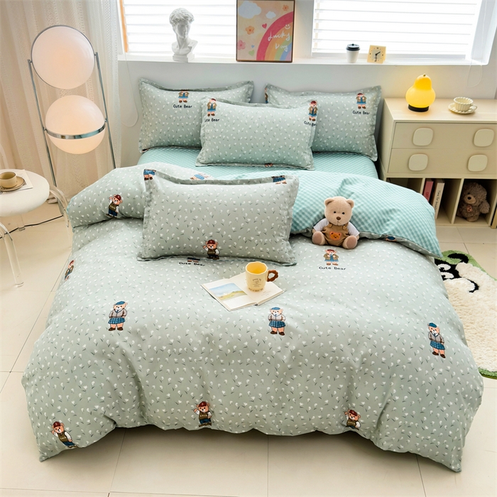 91家纺网 家纺一手货源 找家纺 2025新款直播爆款高克重植物羊绒四件套 萌熊校记