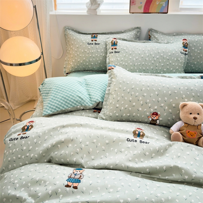 91家纺网 家纺一手货源 找家纺 2025新款直播爆款高克重植物羊绒四件套 萌熊校记