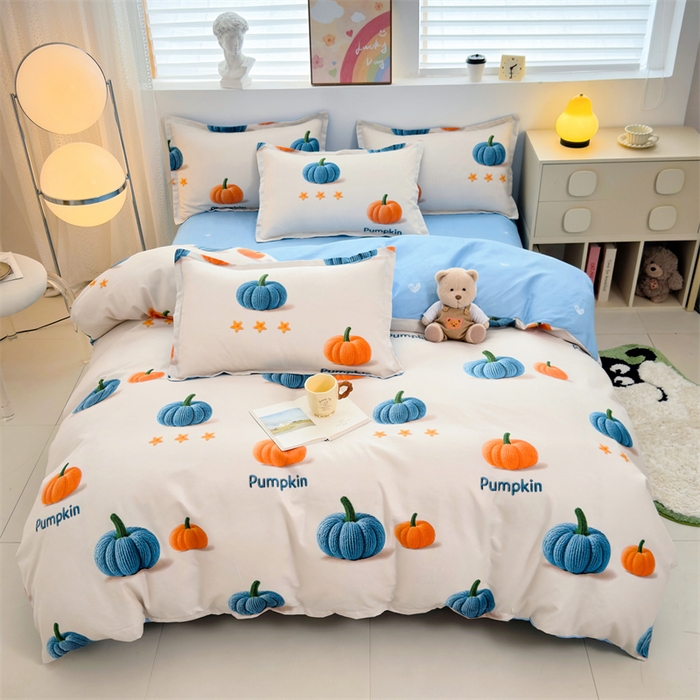 91家纺网 家纺一手货源 找家纺 2025新款直播爆款高克重植物羊绒四件套 南瓜派对